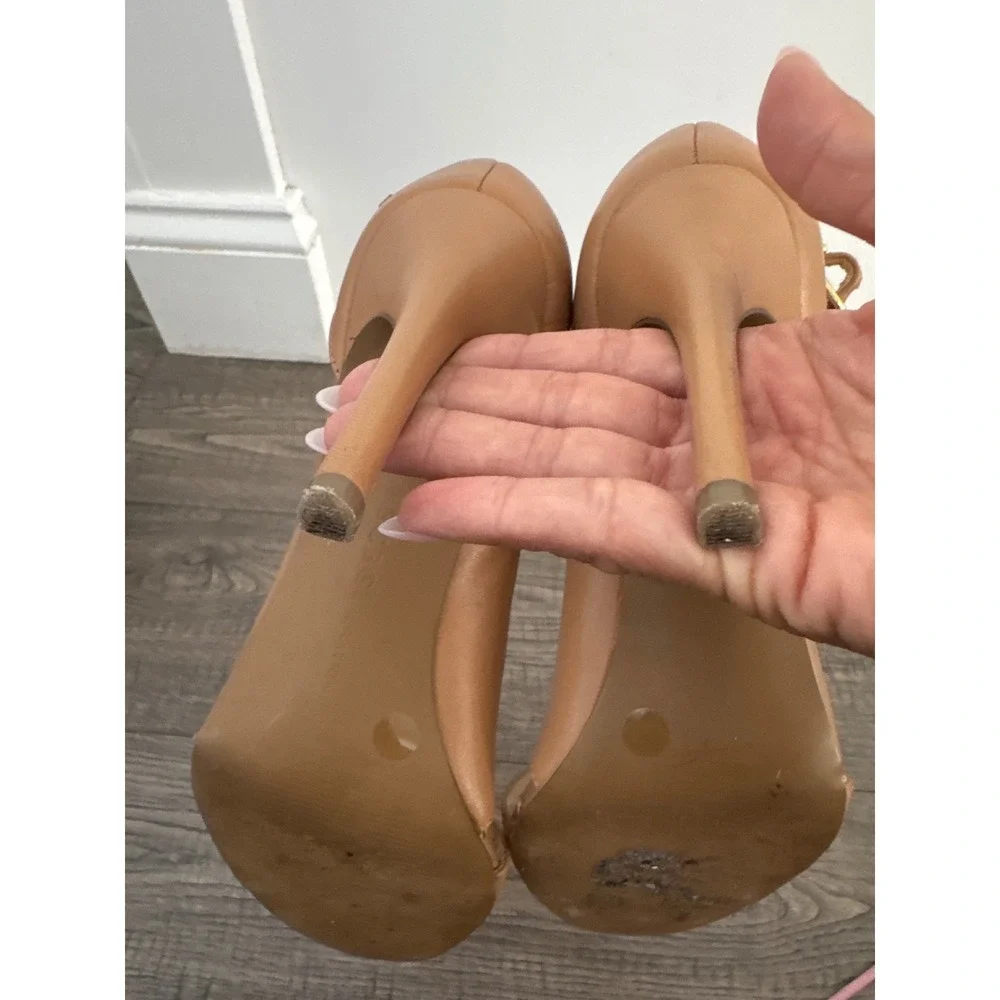 BCBGeneration Ruize Tan Leather Ankle Wrap Stiletto Heels Sandals 9.5B
